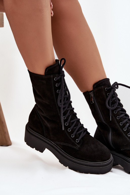 Darbiniai kulkšnies batai MoteriškassuĮjungtaturalnego iš zomšos pašiltinti Zazoo 4213 juodos spalvos