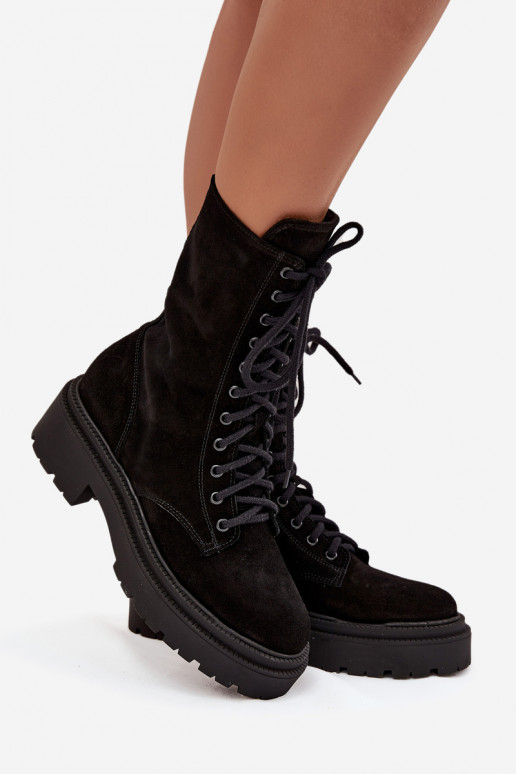 Darbiniai kulkšnies batai MoteriškassuĮjungtaturalnego iš zomšos pašiltinti Zazoo 4213 juodos spalvos