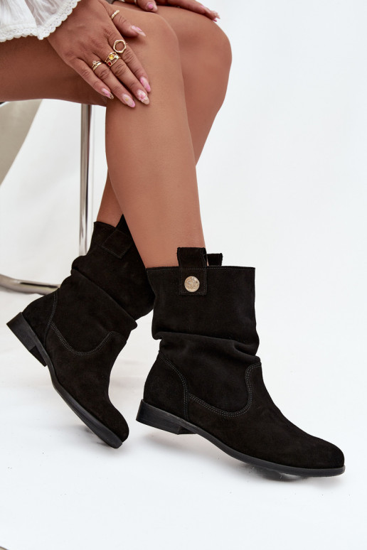 Oda Zomšiniai batai Moteriškas Su raukiniais pašiltinti Zazoo 4210 juodos spalvos Oda Zomšiniai batai Moteriškas Su raukiniais pašiltinti Zazoo 4210 juodos spalvos