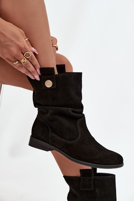 Oda Zomšiniai batai Moteriškas Su raukiniais pašiltinti Zazoo 4210 juodos spalvos Oda Zomšiniai batai Moteriškas Su raukiniais pašiltinti Zazoo 4210 juodos spalvos