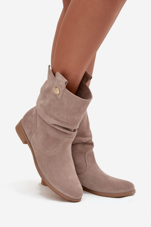 Oda Zomšiniai batai Moteriškas Su raukiniais pašiltinti Zazoo 4210 smėlio spalvos