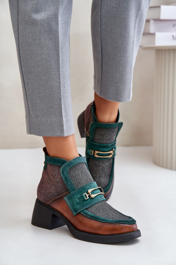 Oda Moteriški aulinukai Ant masyvių kulnų su ornamentais Tai turiciejka A6747-29 rudos-žalios spalvos