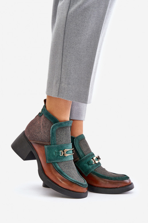 Oda Moteriški aulinukai Ant masyvių kulnų su ornamentais Tai turiciejka A6747-29 rudos-žalios spalvos