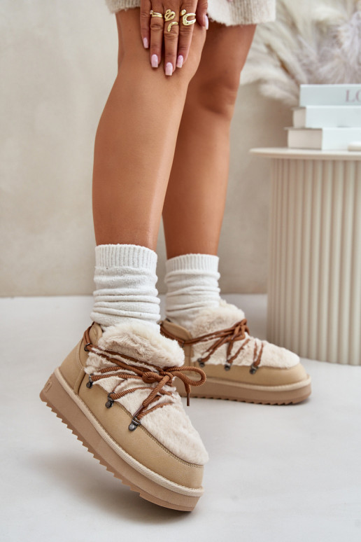 Žemas sniego batai su platforma su kailiuku D.Franklin DFSH370011 smėlio spalvos