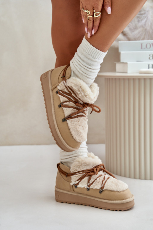 Žemas sniego batai su platforma su kailiuku D.Franklin DFSH370011 smėlio spalvos