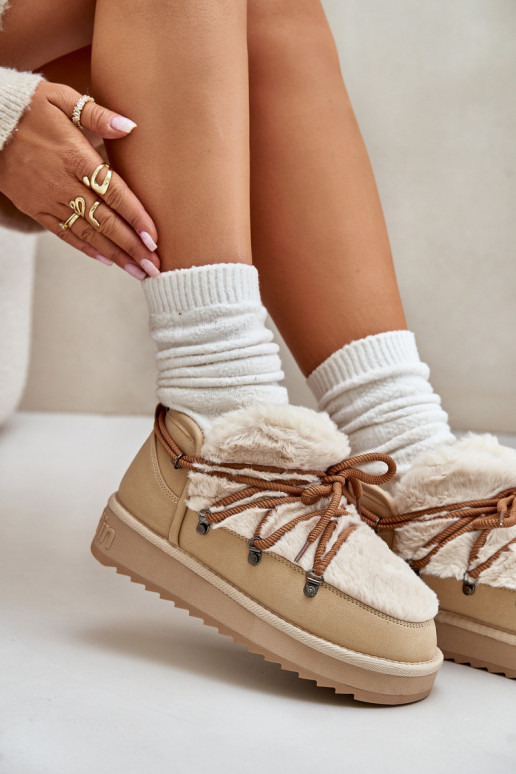 Žemas sniego batai su platforma su kailiuku D.Franklin DFSH370011 smėlio spalvos