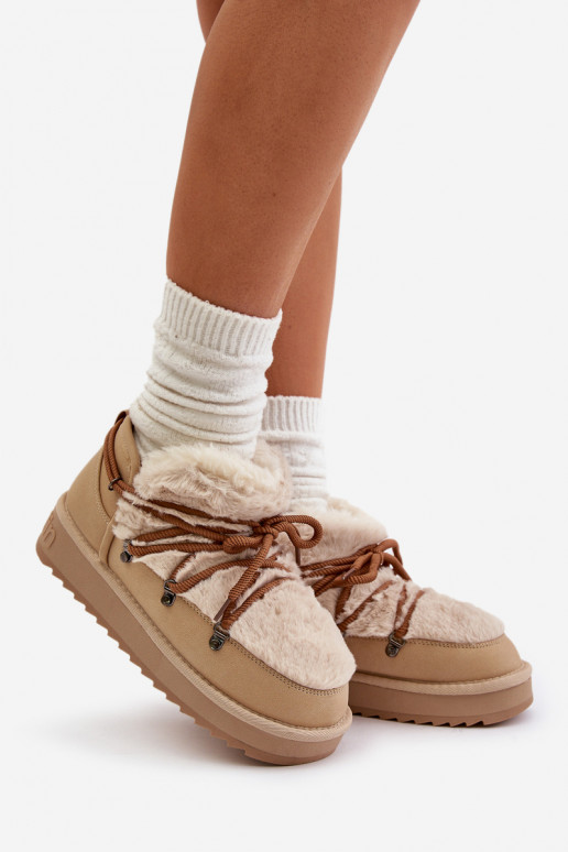 Žemas sniego batai su platforma su kailiuku D.Franklin DFSH370011 smėlio spalvos