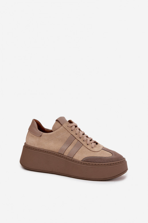 Oda iš zomšos Sneakers modelio batai Moteriškas su platforma Zazoo 3775 smėlio spalvos