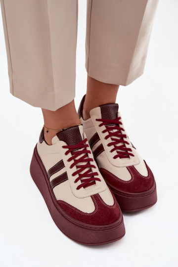 Oda Sneakers modelio batai Moteriškas su platforma Zazoo 3775 smėlio spalvos-bordo spalvos
