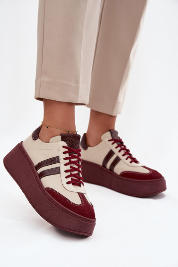 Odiniai moteriški sportiniai batai su platforma "Zazoo" 3775 smėlio-bordo spalvos 2