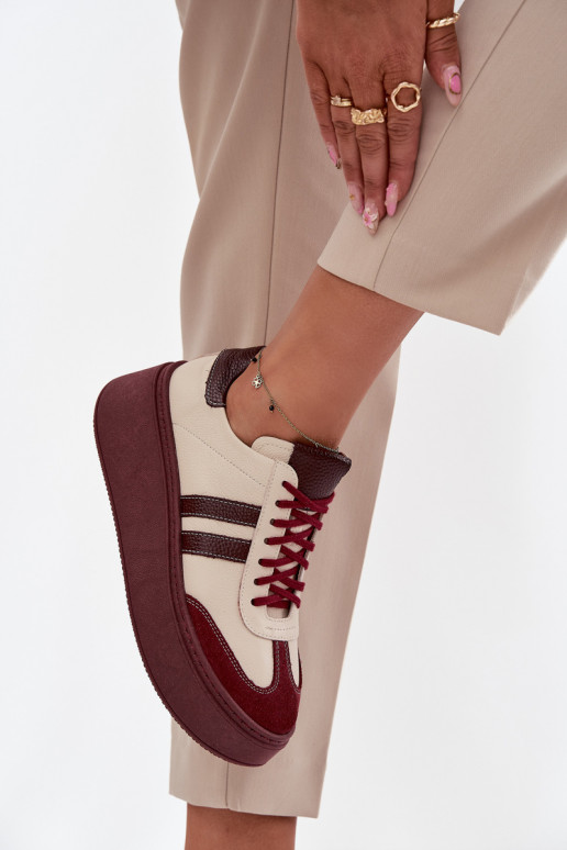 Oda Sneakers modelio batai Moteriškas su platforma Zazoo 3775 smėlio spalvos-bordo spalvos