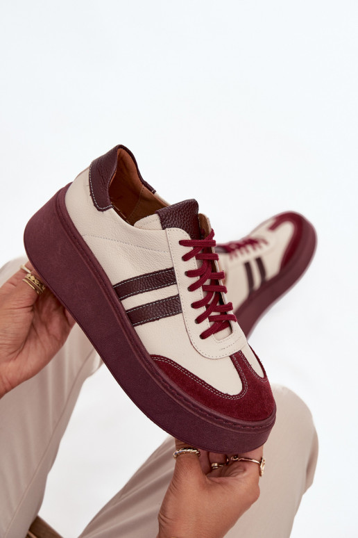 Oda Sneakers modelio batai Moteriškas su platforma Zazoo 3775 smėlio spalvos-bordo spalvos
