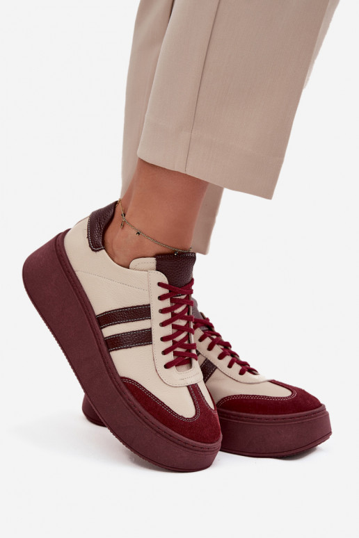 Oda Sneakers modelio batai Moteriškas su platforma Zazoo 3775 smėlio spalvos-bordo spalvos
