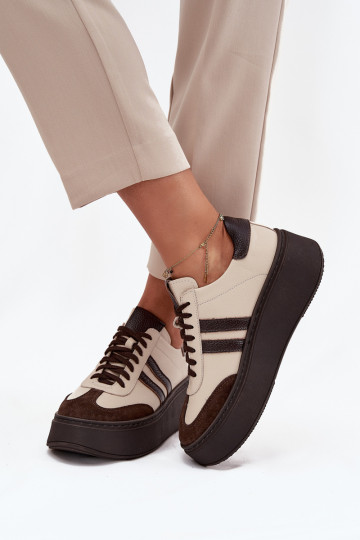 Oda Sneakers modelio batai Moteriškas su platforma Zazoo 3775 smėlio spalvos-CzekoladoĮe