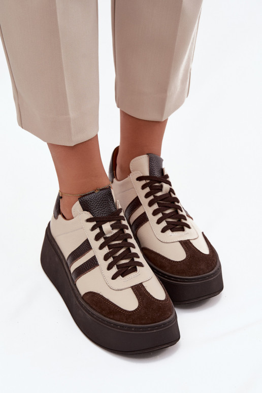 Oda Sneakers modelio batai Moteriškas su platforma Zazoo 3775 smėlio spalvos-CzekoladoĮe