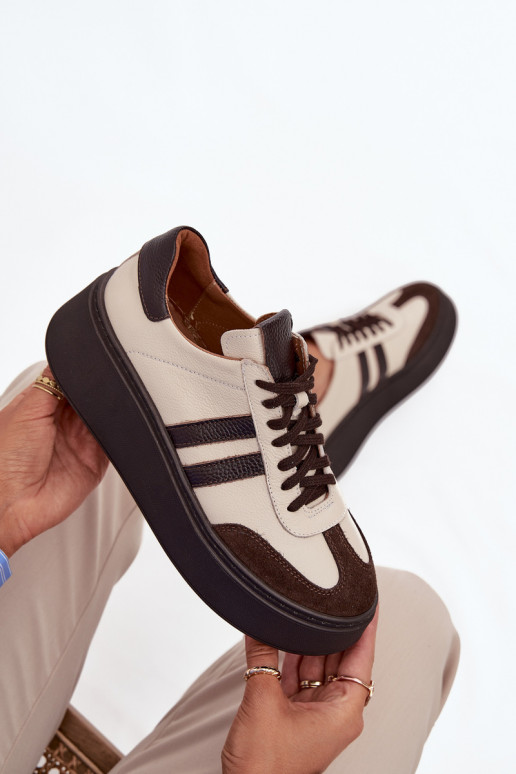 Oda Sneakers modelio batai Moteriškas su platforma Zazoo 3775 smėlio spalvos-CzekoladoĮe