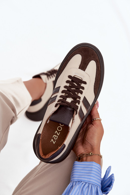 Oda Sneakers modelio batai Moteriškas su platforma Zazoo 3775 smėlio spalvos-CzekoladoĮe