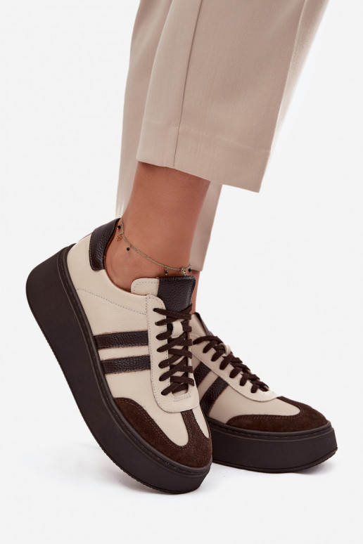 Oda Sneakers modelio batai Moteriškas su platforma Zazoo 3775 smėlio spalvos-CzekoladoĮe