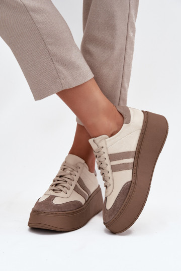 Oda Sneakers modelio batai Moteriškas su platforma Zazoo 3775 smėlio spalvos