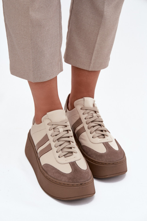 Oda Sneakers modelio batai Moteriškas su platforma Zazoo 3775 smėlio spalvos Oda Sneakers modelio batai Moteriškas su platforma Zazoo 3775 smėlio spalvos