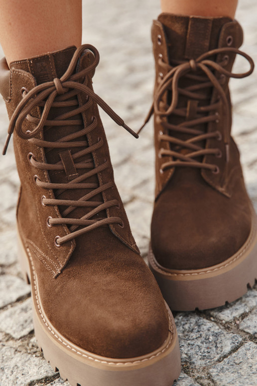 Zomšiniai moteriški auliniai batai su raišteliais Big Star SS274792 rudos spalvos