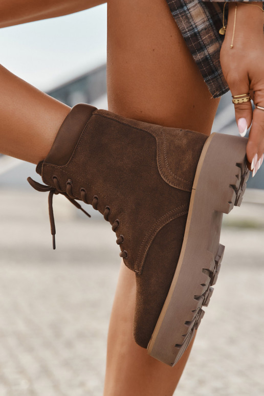 Zomšiniai moteriški auliniai batai su raišteliais Big Star SS274792 rudos spalvos