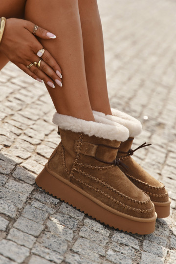 Zomšiniai sniego batai moteriški su puošniais persiuvimais, Big Star SS274373, rudos spalvos 2