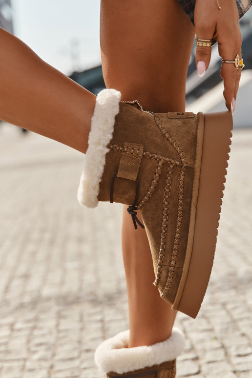 Zomšiniai sniego batai moteriški su puošniais persiuvimais, Big Star SS274373, rudos spalvos Zomšiniai sniego batai moteriški su puošniais persiuvimais, Big Star SS274373, rudos spalvos