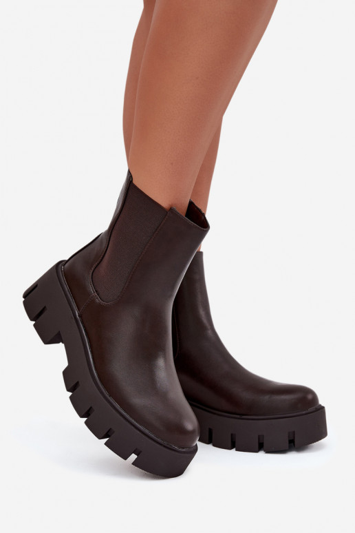 Stilingi pašiltinti moteriški aulinukai iš eko odos tamsiai rudos spalvos "Fivienne"