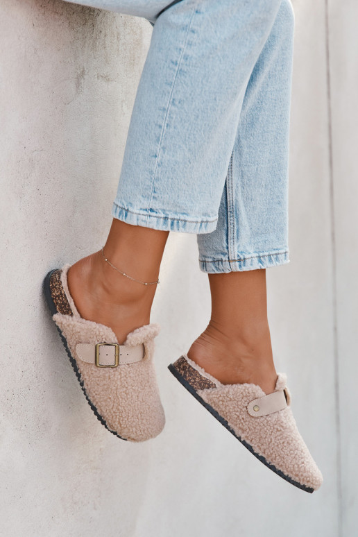 Moteriškos šlepetės su kailiuku „Typu Baranek" smėlio spalvos „Lorivine"