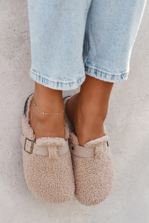 Moteriškos šlepetės su kailiuku „Typu Baranek" smėlio spalvos „Lorivine"