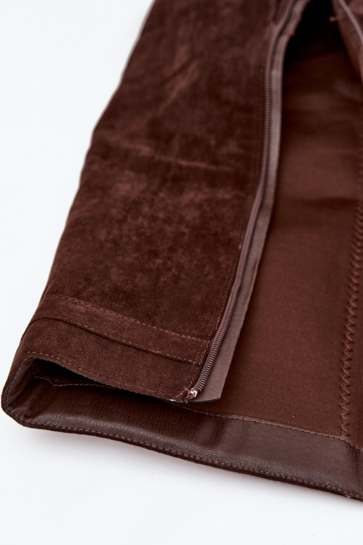 Moteriški ilgaauliai batai ant platformos su dirželiais ir sidabrinėmis detalėmis šokoladinės spalvos Korivelle