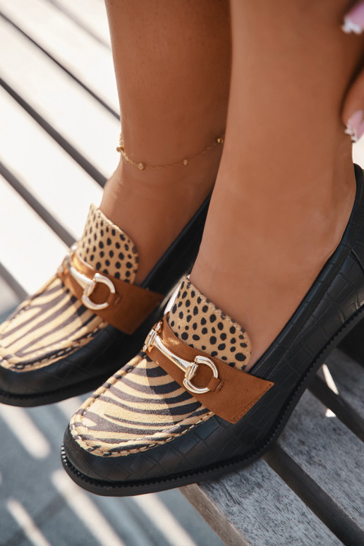 Moteriški aukštakulniai batai su įspaudu ir aukso spalvos detalėmis, juodos ir smėlio spalvos, Novella Moteriški aukštakulniai batai su įspaudu ir aukso spalvos detalėmis, juodos ir smėlio spalvos, Novella