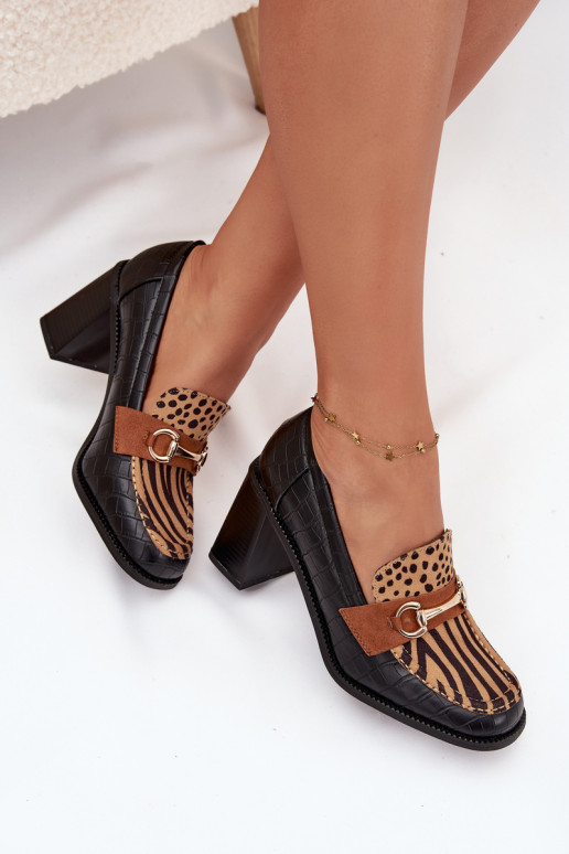 Moteriški aukštakulniai batai su įspaudu ir aukso spalvos detalėmis, juodos ir smėlio spalvos, Novella Moteriški aukštakulniai batai su įspaudu ir aukso spalvos detalėmis, juodos ir smėlio spalvos, Novella