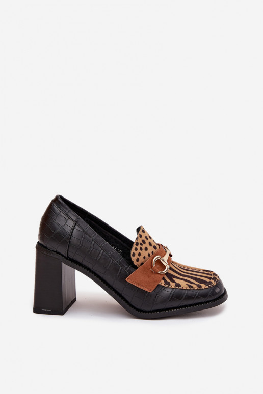 Moteriški aukštakulniai batai su įspaudu ir aukso spalvos detalėmis, juodos ir smėlio spalvos, Novella Moteriški aukštakulniai batai su įspaudu ir aukso spalvos detalėmis, juodos ir smėlio spalvos, Novella