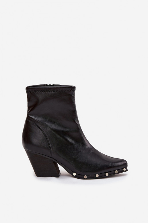 Juodos spalvos kaubojų stiliaus moteriški aulinukai iš ekologiškos odos su kulniukais Abrielle