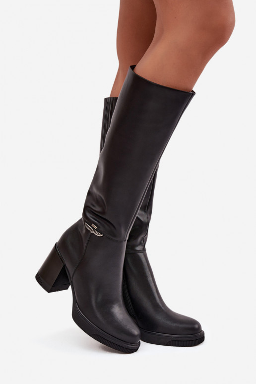 ilgaauliai batai ilgi batai MoteriškassuĮjungtaturalnej Skóry su kulniukais pašiltinti Vinceza 66826 juodos spalvos