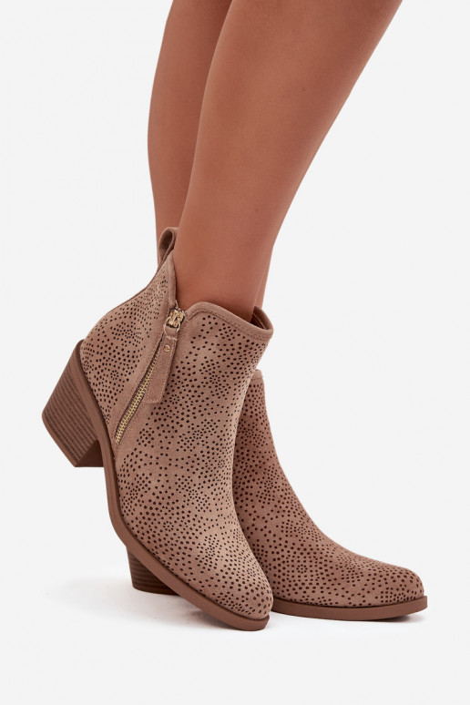 kaubojiško stiliaus aulinukai Moteriškas su kulniukais S.Barski HY52-538 smėlio spalvos