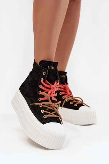 iš zomšos pašiltinti Laisvalaikio bateliai su platforma GOE SS2N4046 juodos spalvos 2