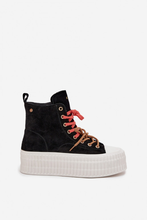 iš zomšos pašiltinti Laisvalaikio bateliai su platforma GOE SS2N4046 juodos spalvos