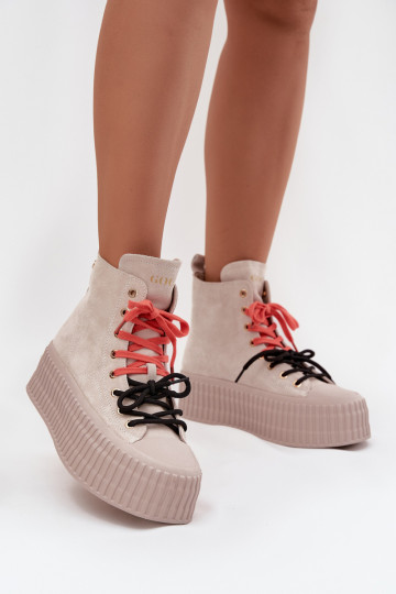 iš zomšos pašiltinti Laisvalaikio bateliai su platforma GOE SS2N4047 smėlio spalvos 2