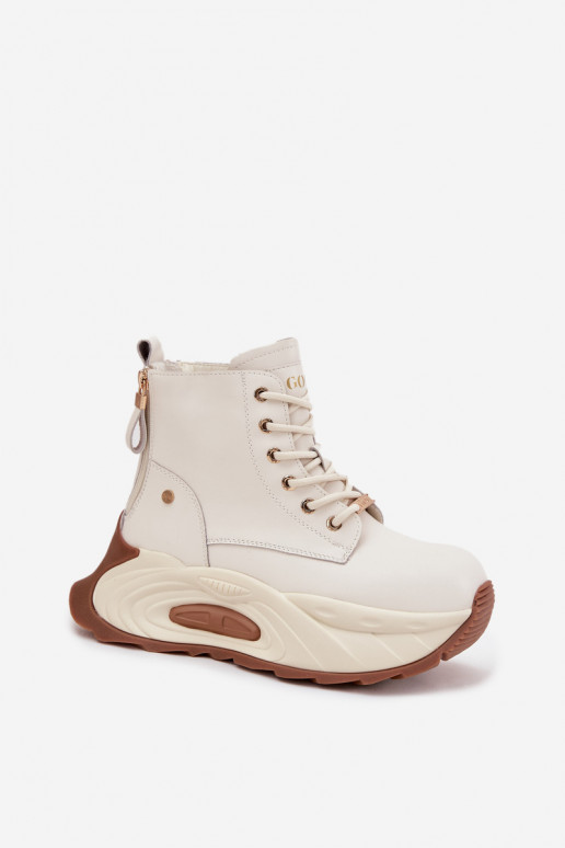 Oda pašiltinti Moteriški aulinukai su platforma GOE SS2N4300 dramblio kaulo spalvos