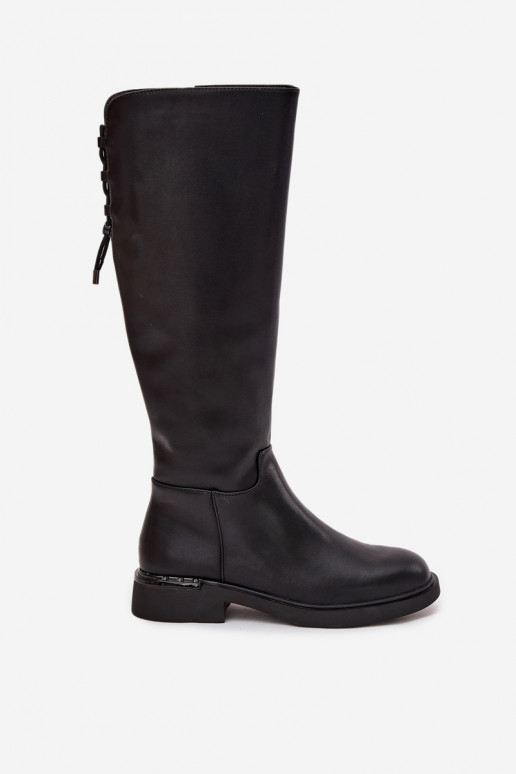 pašiltinti moteriški ilgaauliai bataisuĮjungtaturalnej Skóry su plačiais kulniukais Vinceza 66822 juodos spalvos