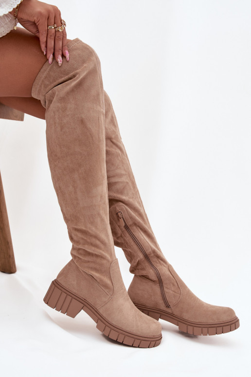 moteriški ilgaauliai batai virš kelių S.Barski HY42-122 smėlio spalvos