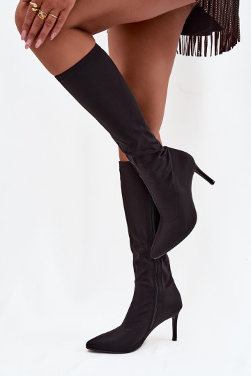 moteriški ilgaauliai batai su plonais kulniukais S.Barski HY52-513 juodos spalvos