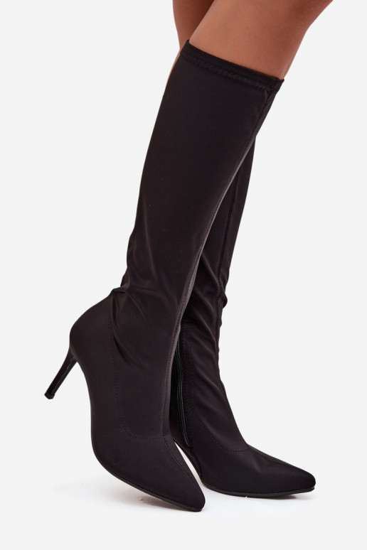  moteriški ilgaauliai batai su plonais kulniukais S.Barski HY52-513 juodos spalvos