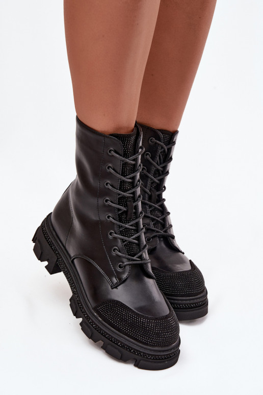 Darbiniai kulkšnies batai Moteriškas pašiltinti Su dekoracija S.Barski HY42-982 juodos spalvos