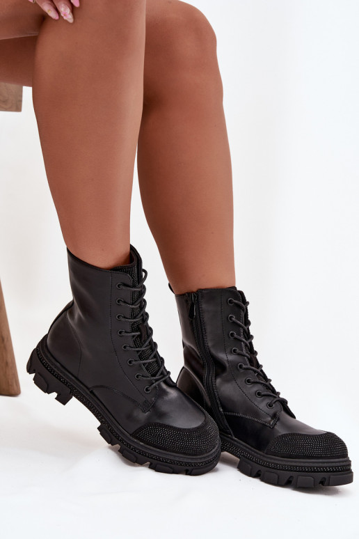 Darbiniai kulkšnies batai Moteriškas pašiltinti Su dekoracija S.Barski HY42-982 juodos spalvos