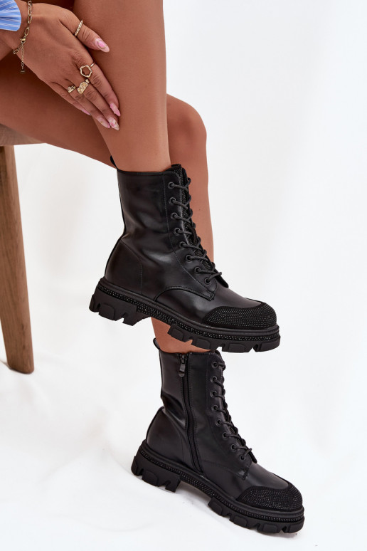 Darbiniai kulkšnies batai Moteriškas pašiltinti Su dekoracija S.Barski HY42-982 juodos spalvos