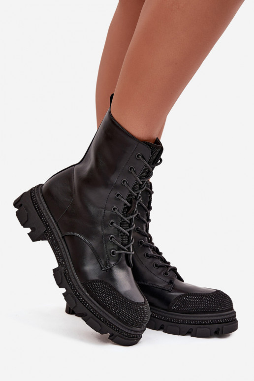 Darbiniai kulkšnies batai Moteriškas pašiltinti Su dekoracija S.Barski HY42-982 juodos spalvos